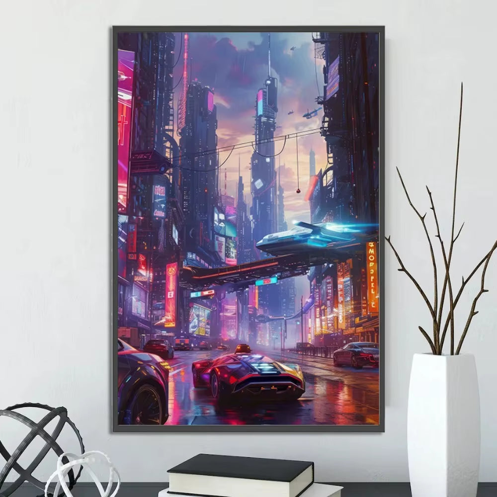 Cyberpunk City Posters Figures Home Decoration Canvas Painting Wall Arts Cartoons Computer Room