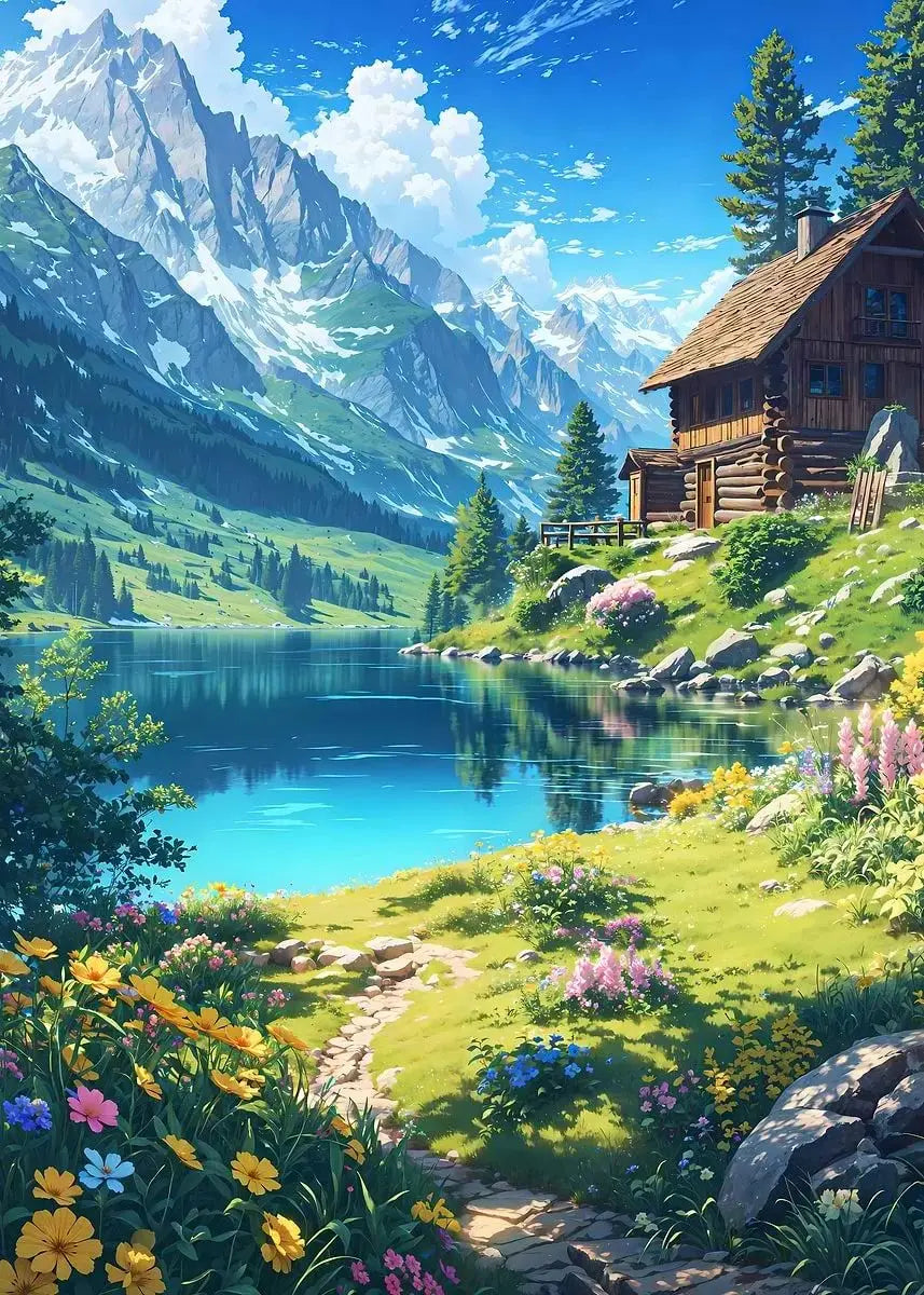 Spectacular Views Wildflower Field Poster Scenic Nature Mountain Valley Spring Summer Landscape Canvas Paintings Wall Home Decor